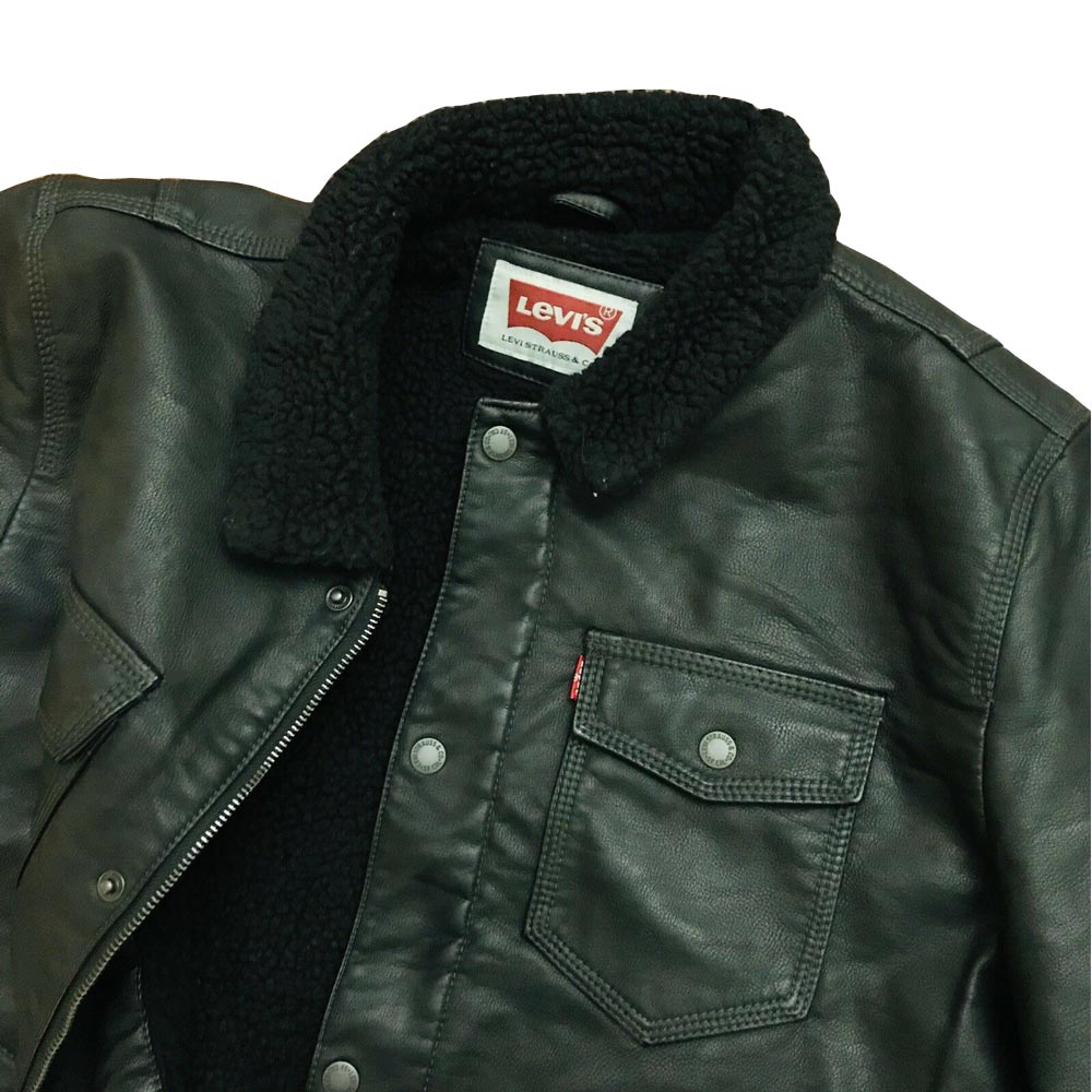 Levi S Men Faux Leather Trucker Jacket With Sherpa Lining - Levis Leather Trucker Jacket Levi S Men Faux Leather Trucker Jacket With Sherpa Lining - Levis Leather Trucker Jacket